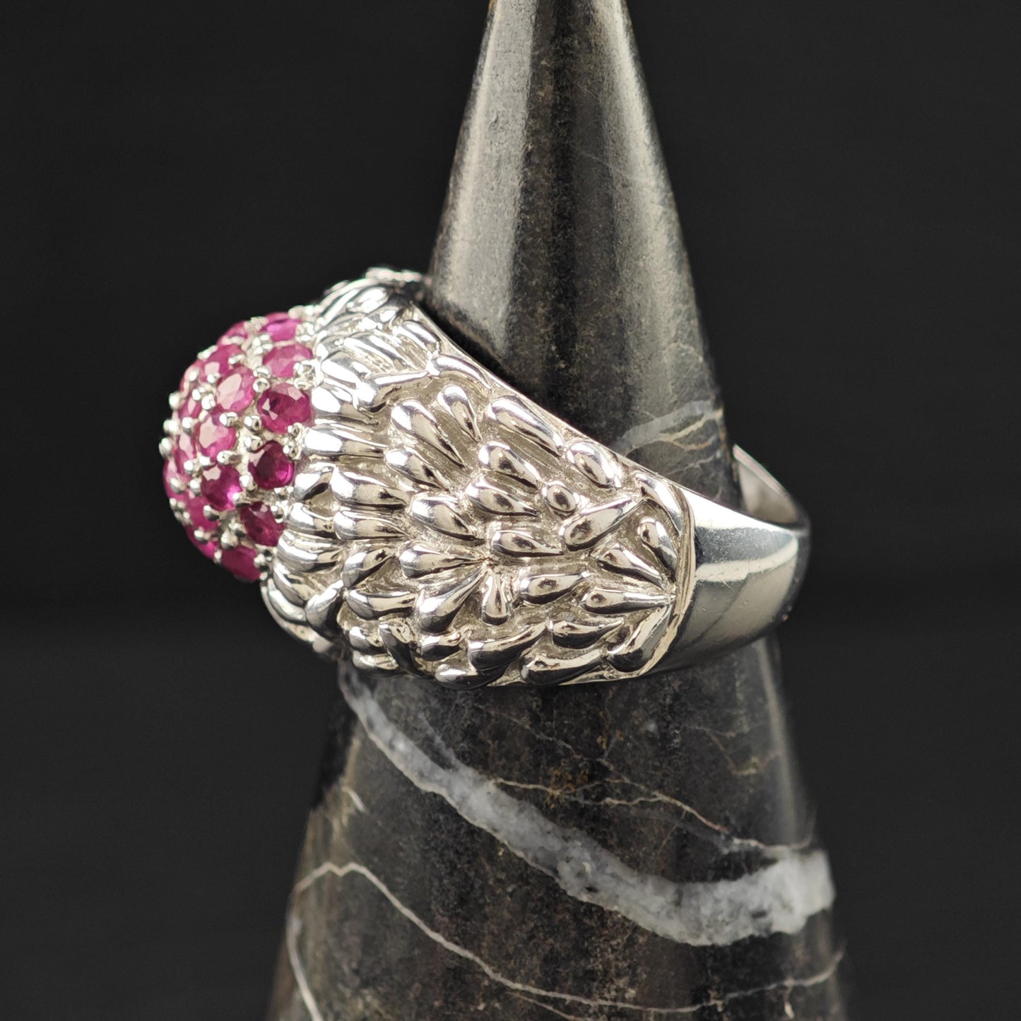 Ruby Cluster Dome Ring Sterling Silver Sz 7 1/4 R6132