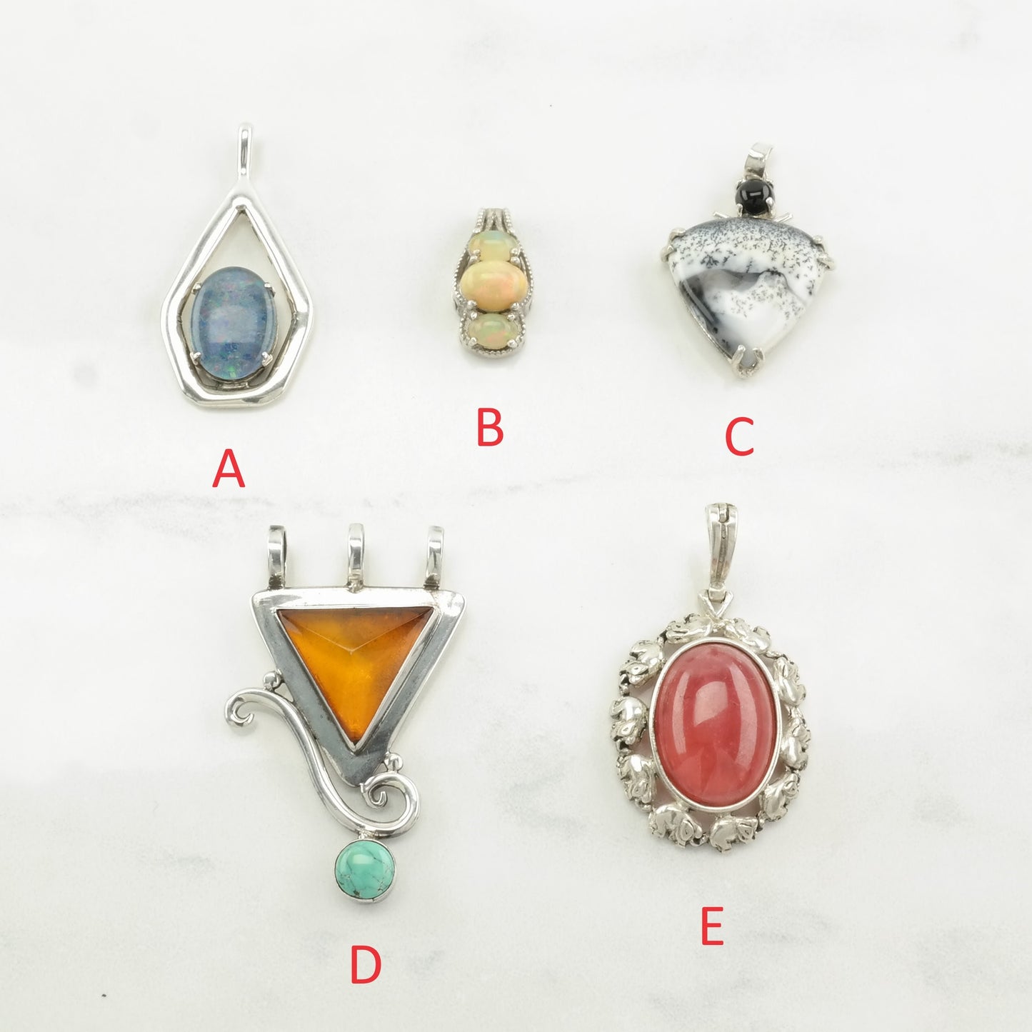 Vintage Choice Of Multi Gems Sterling Silver Pendant