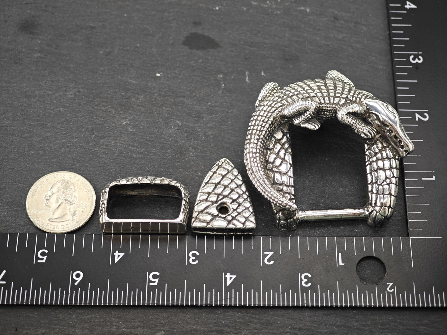 Vintage Jeff Deegan Alligator Belt Buckle Set Sterling Silver