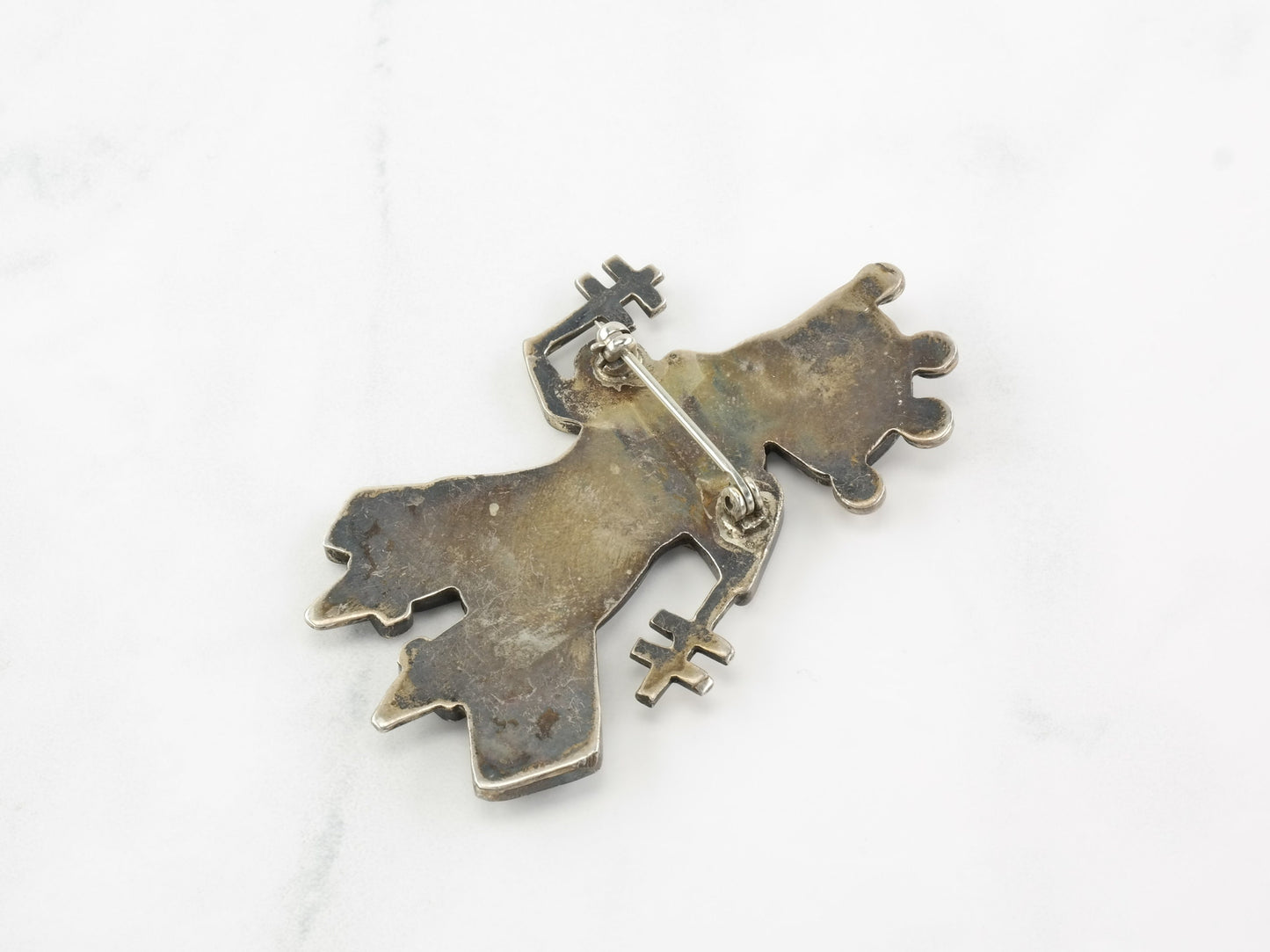 Zuni Brooch Crown Dancer Multi Stone Inlay Sterling Silver