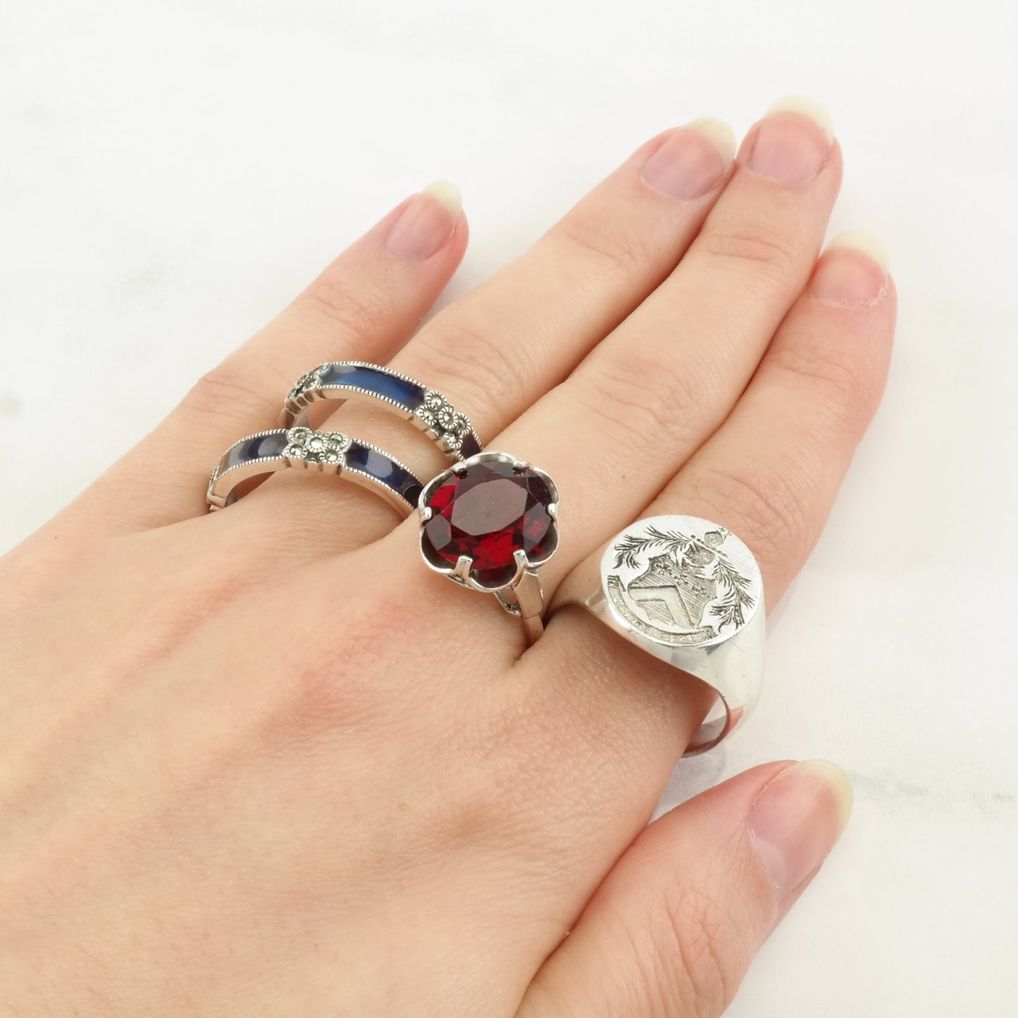 Vintage Sterling Silver Ring Paste Red Size 8 + (adjustable)