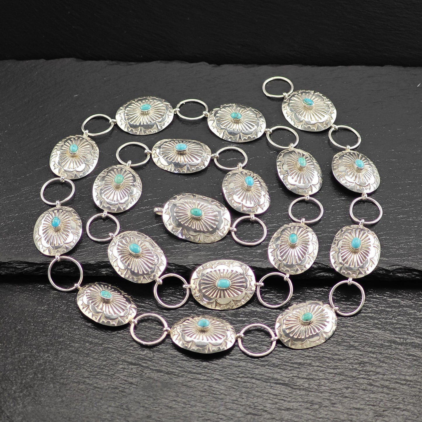 Native American Turquoise Concho Belt Sterling Silver