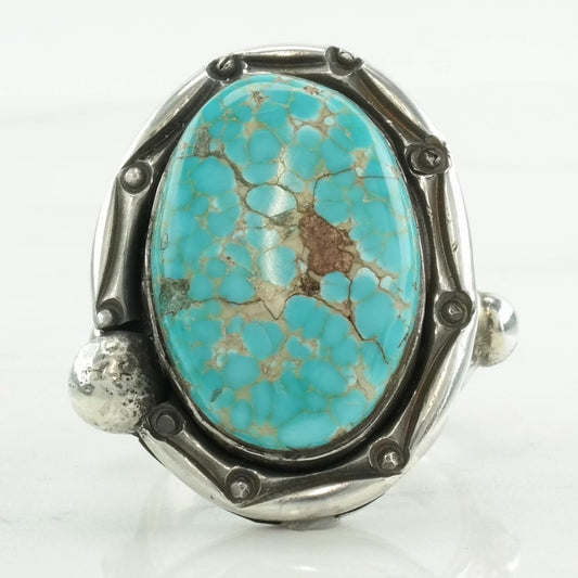 Vintage Native American Sterling Silver & Turquoise Spiderweb Ring, Size 8, Signed Tawney Cruz