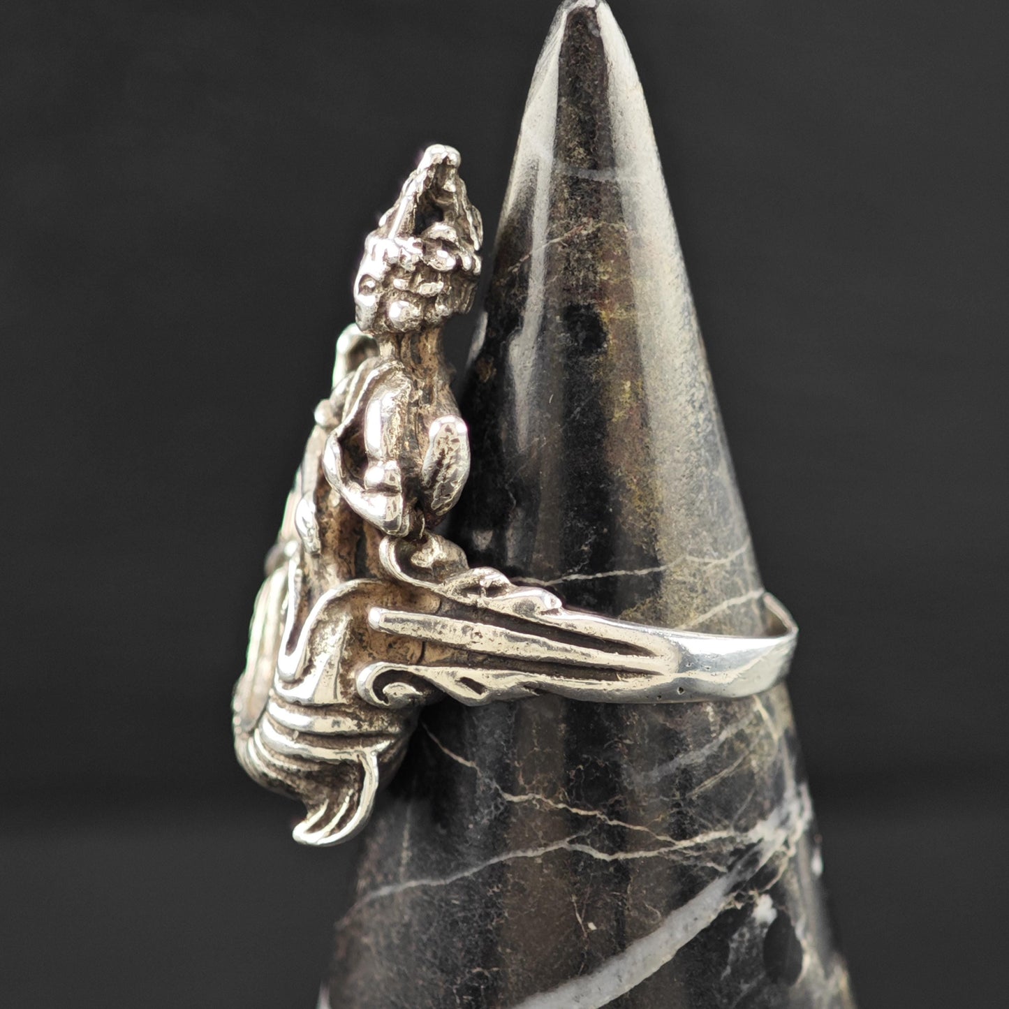 Thai Goddess Silver Ring Sterling Size 6 Statement Jewelry R6089
