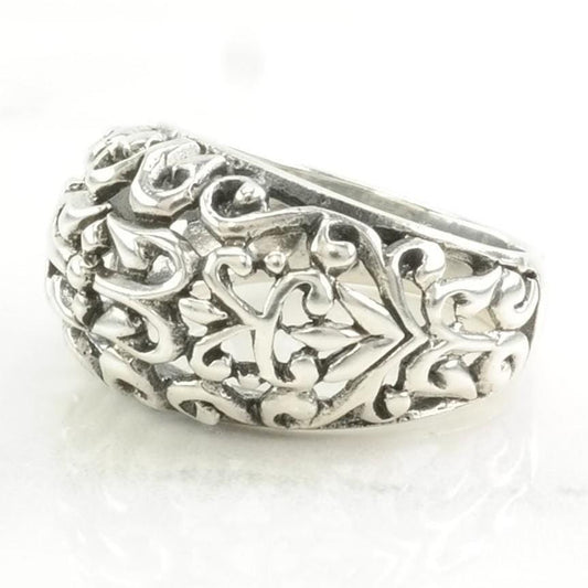 Vintage Sterling Silver Ring Filigree Floral Size 8 1/2