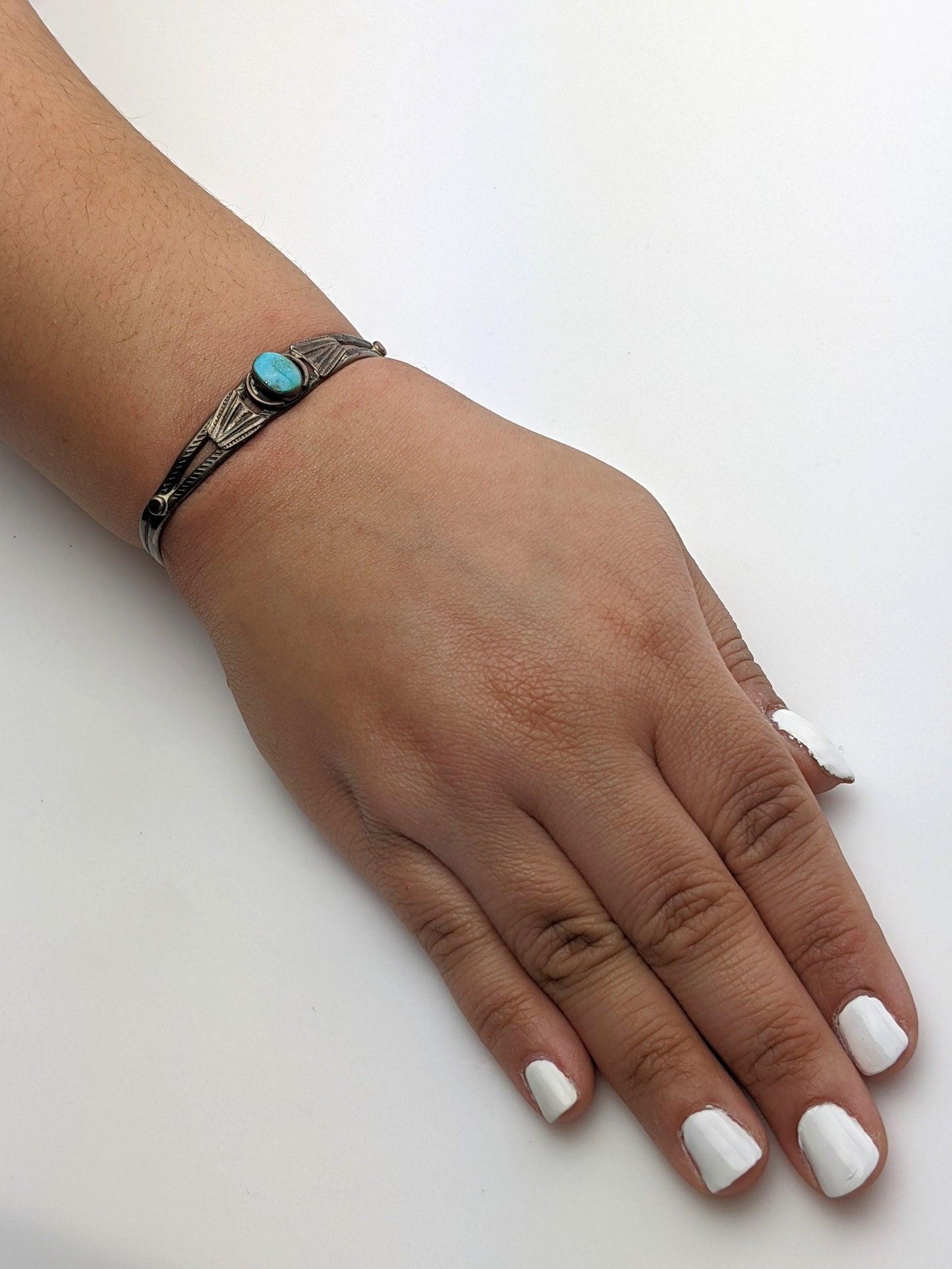 Native American Sterling Silver Cuff Bracelet Blue Turquoise