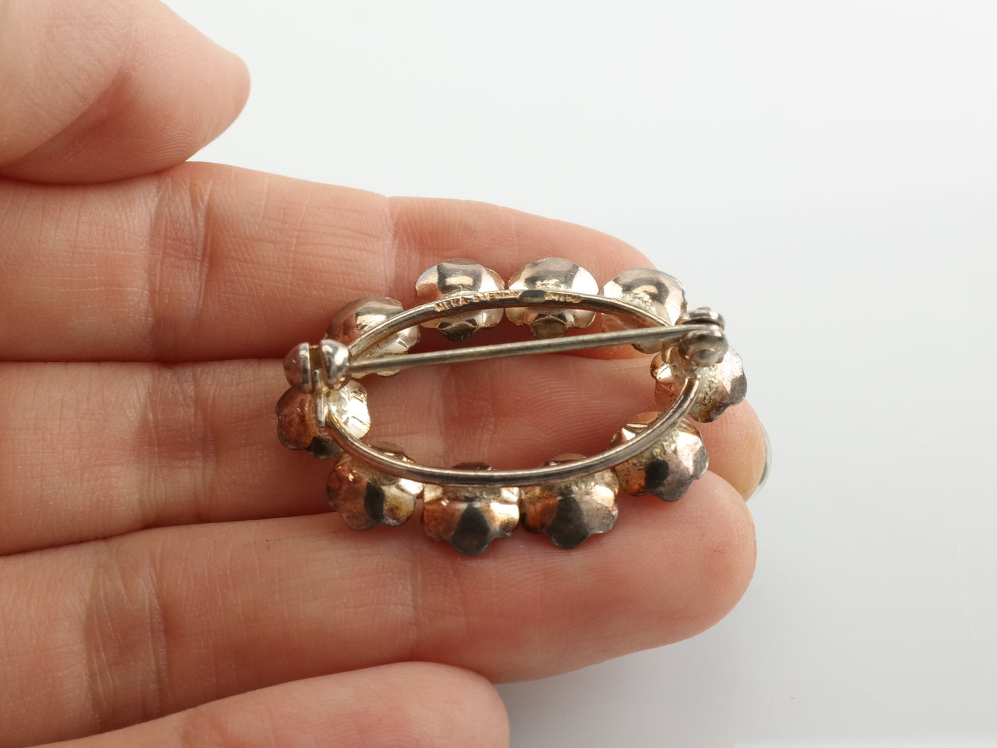 Art Nouveau Sterling Silver Enamel Flower Brooch B1370