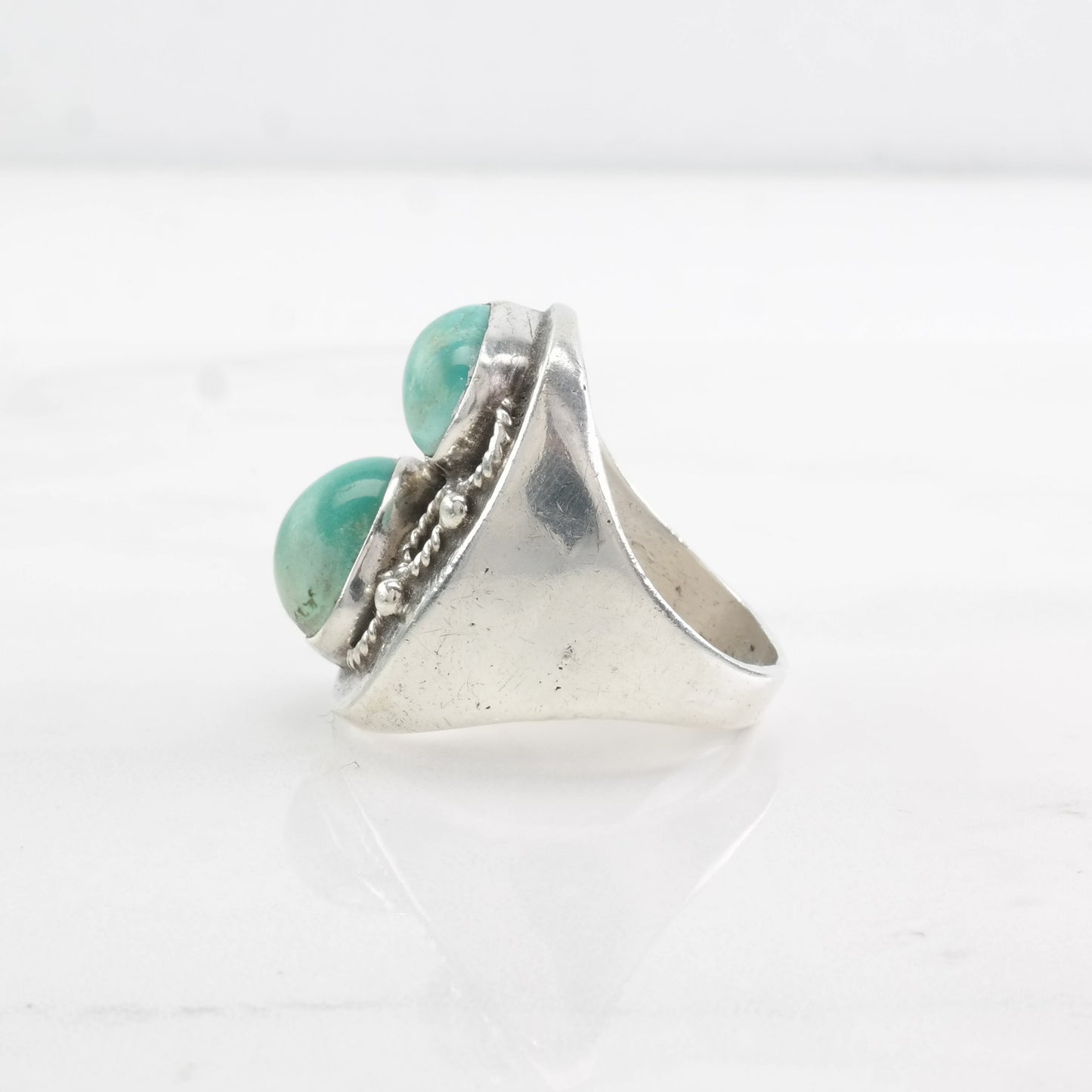 Vintage Southwest Sterling Silver Ring, Turquoise Two Stone Blue Size 10 1/4