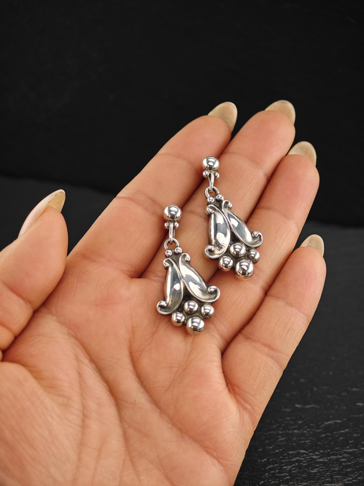 Vintage Georg Jensen Sterling Silver Floral StudDangle Earrings 32A