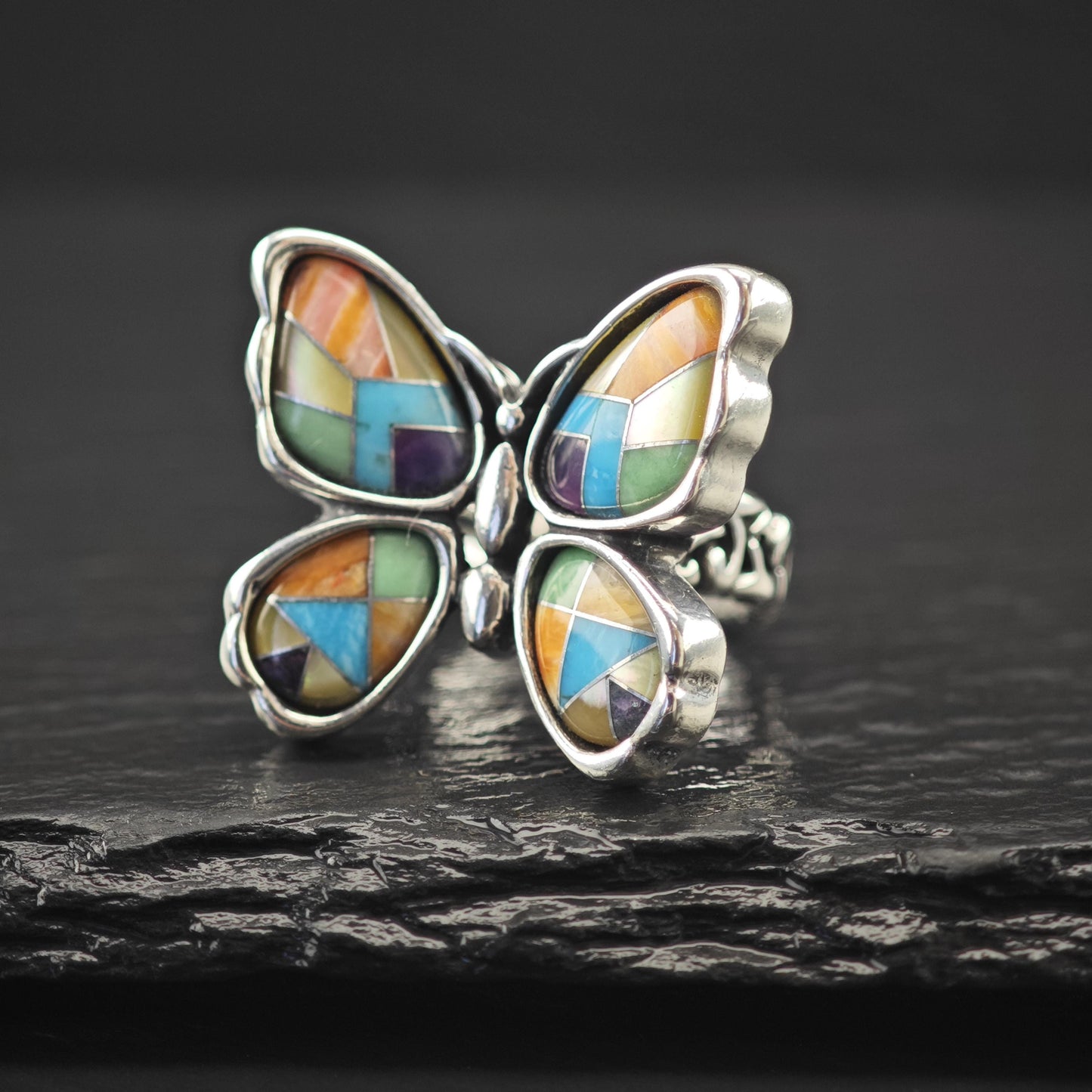 Carolyn Pollack Butterfly Inlay Ring Sterling Silver