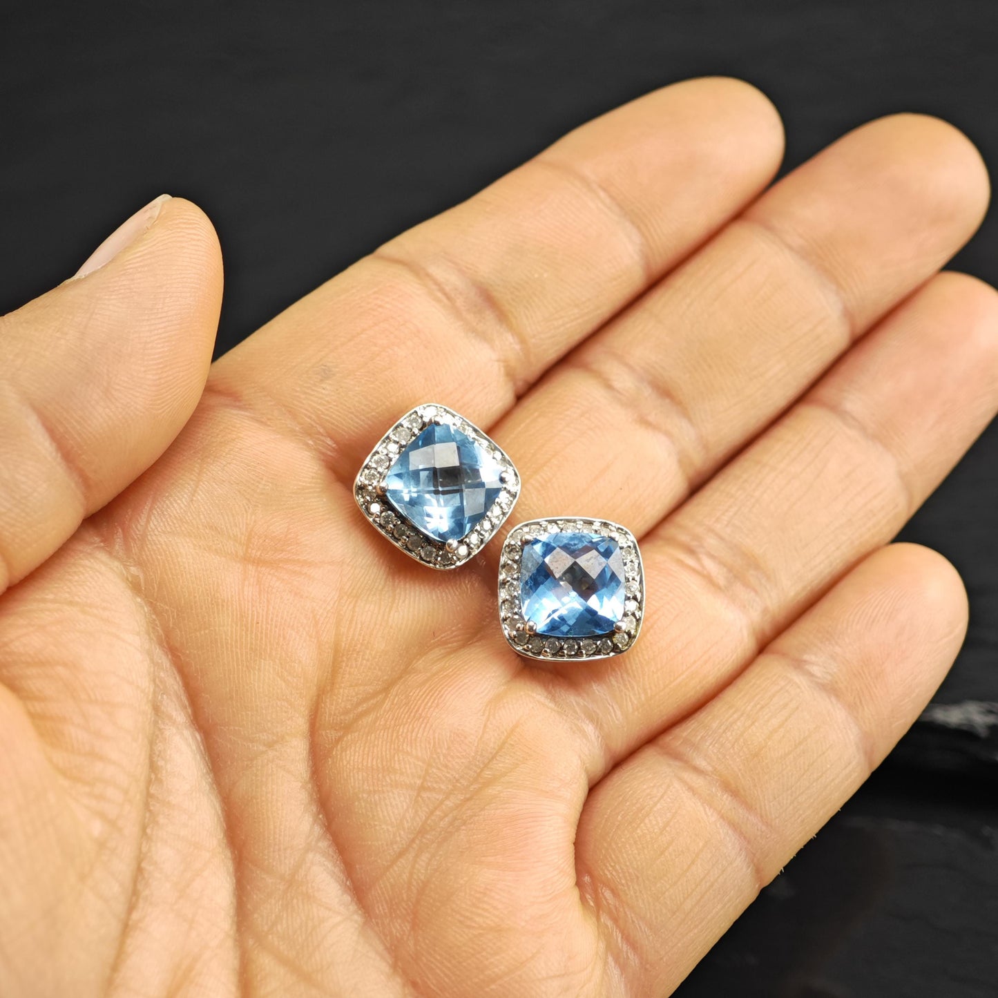 Designer Topaz & Diamond Stud Sterling Silver Earrings ER3119