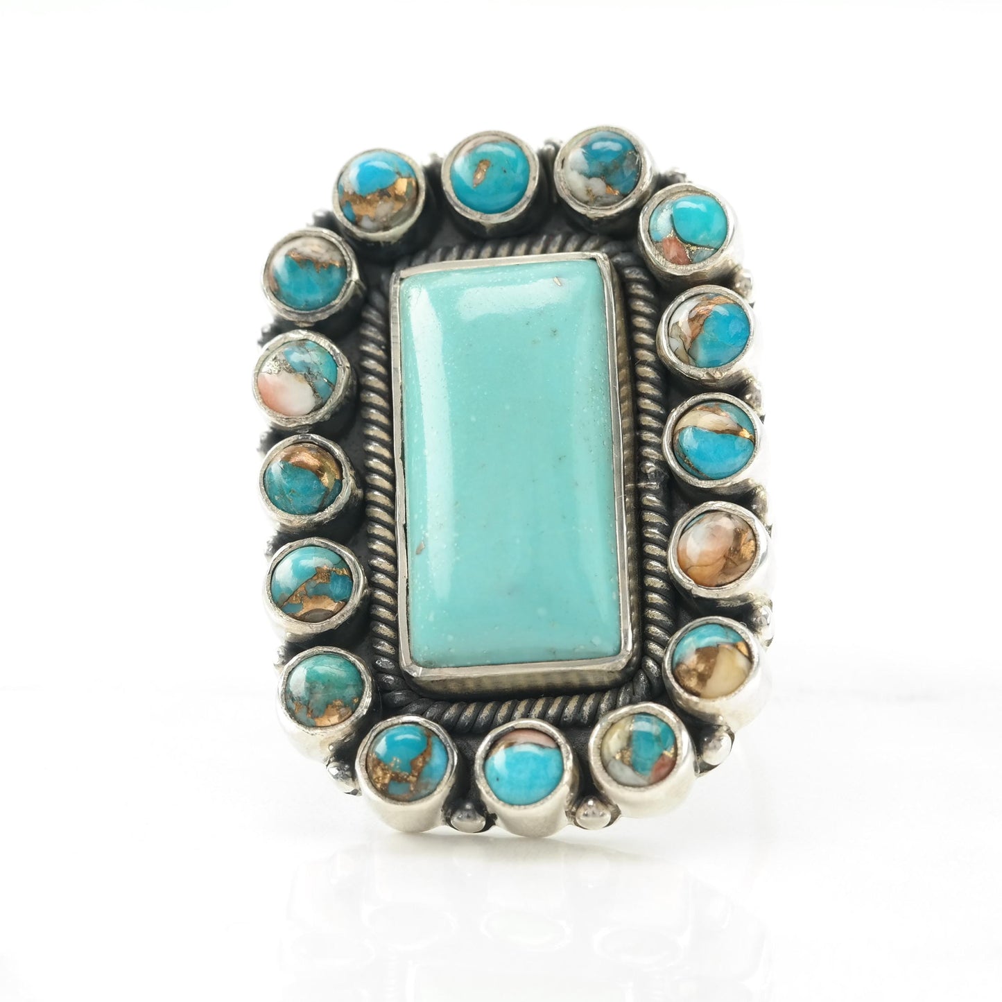 Vintage Sterling Silver Block Turquoise Ring Large Blue Size 8 1/2