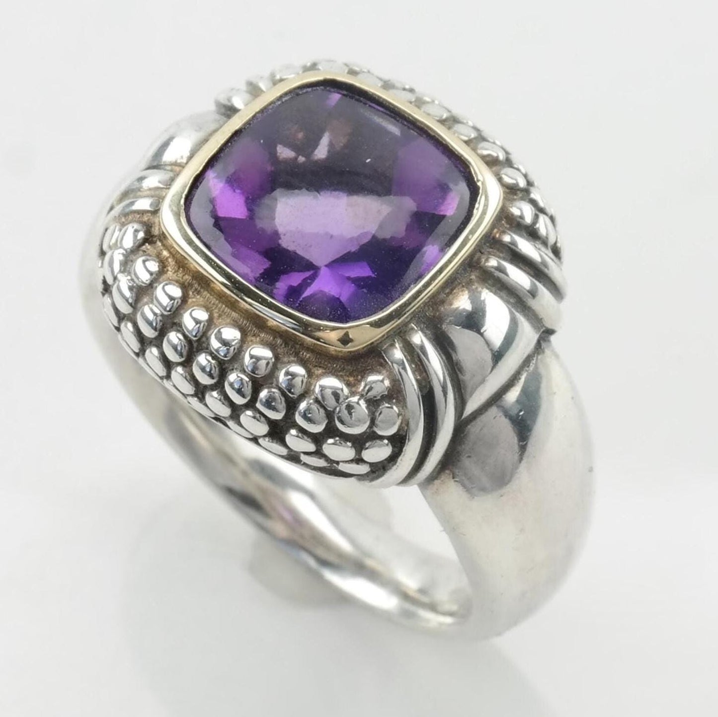 Vintage Sterling Silver & 18K Gold Ring with Purple Amethyst, Size 7.5