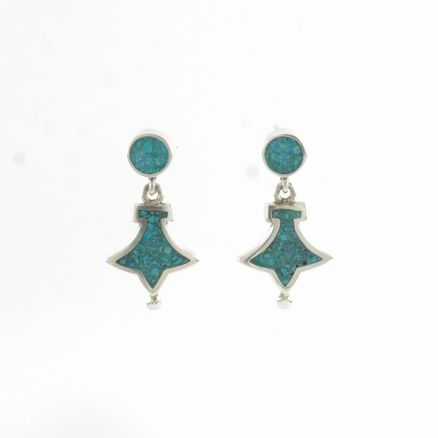 Vintage Sterling Silver Stud, Dangle Earrings Taxco Blue Turquoise Inlay