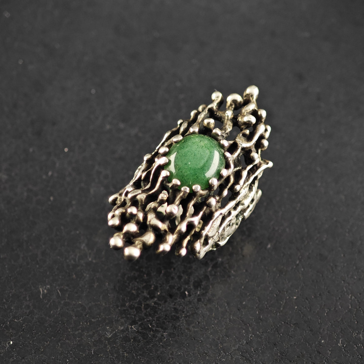Brutalist Aventurine Open Band Ring Sterling Silver Ring Sz 6 R6867