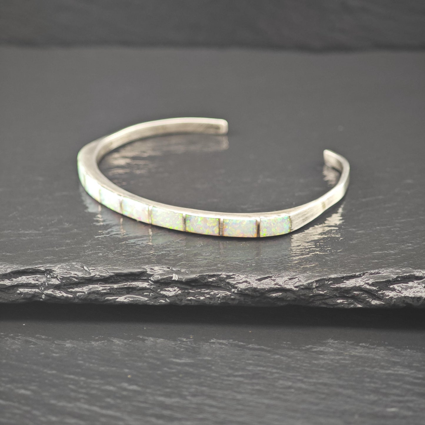 Native American Opal Inlay Cuff Bracelet Sterling Silver
