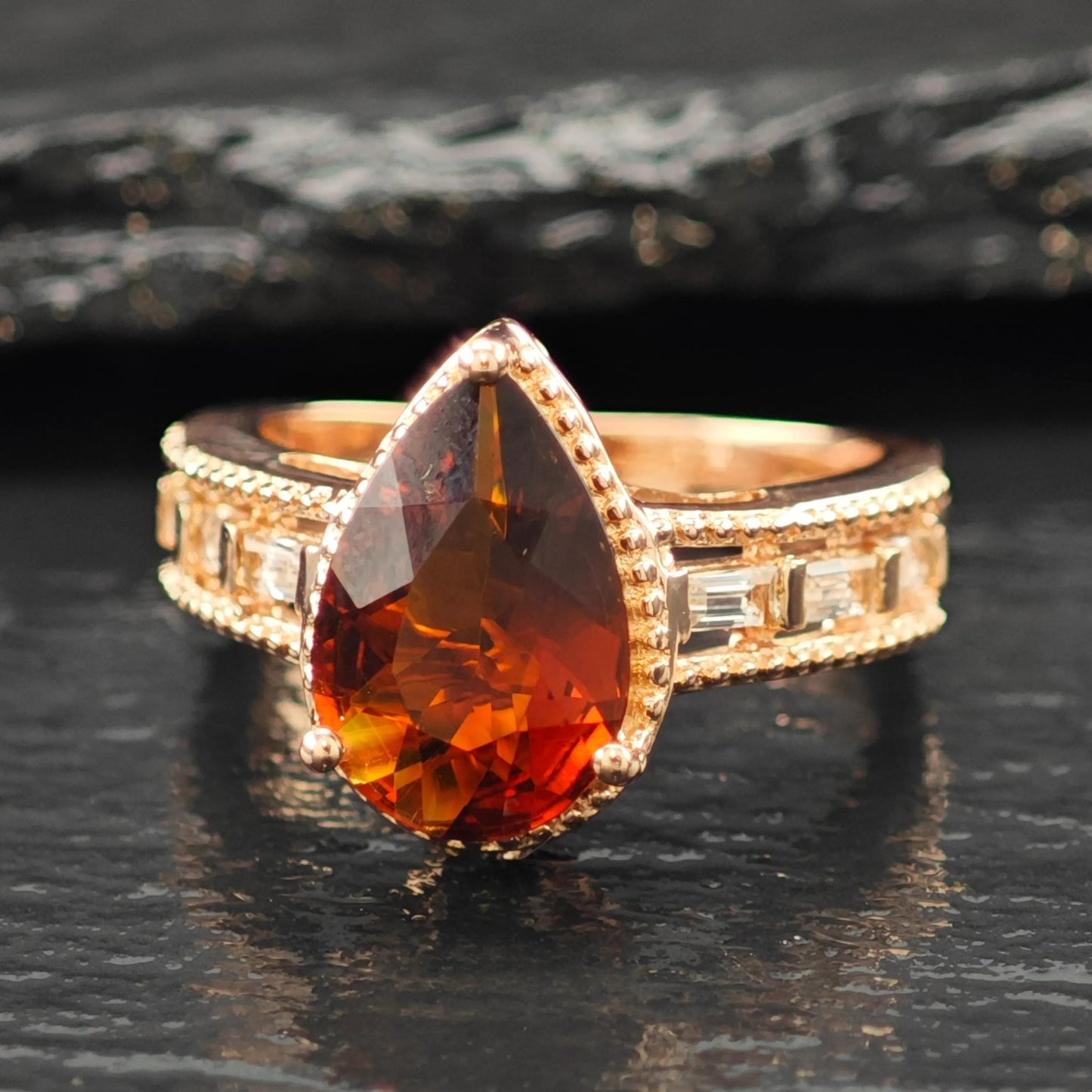 Natural Garnet Teardrop 14K Rose Gold Plated Ring Sterling Silver Sz 6 R6168