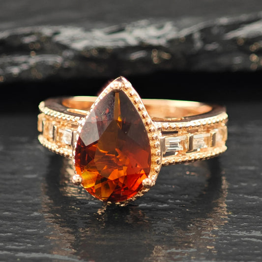 Natural Garnet Teardrop 14K Rose Gold Plated Ring Sterling Silver Sz 6 R6168