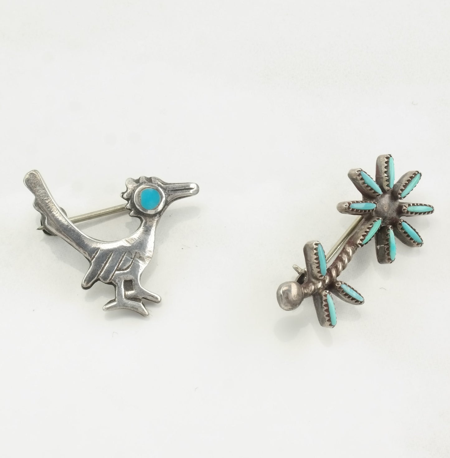 Choice of Native American Brooch Roadrunner, Flower, Zuni Sunface Multi Gem Sterling Silver