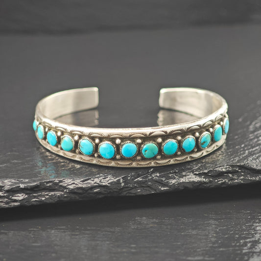 Single Row, Circle Turquoise Native American Cuff Bracelet