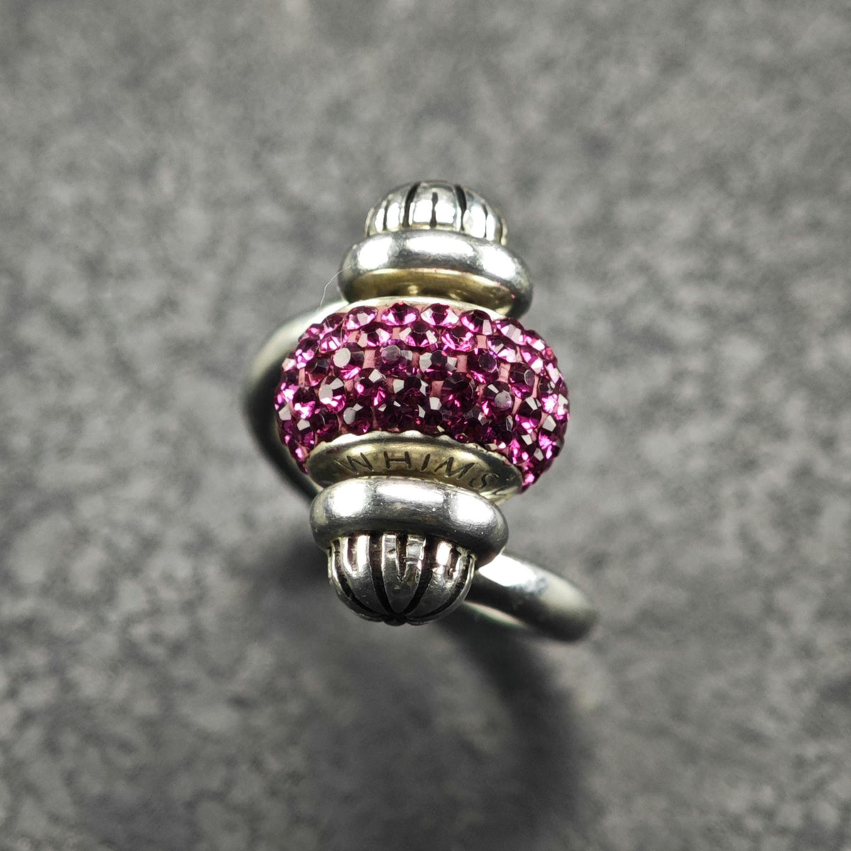 Vintage Whimsy Pink Stone Rotating Bead Sterling Silver Ring Sz 4 1/2 R6835