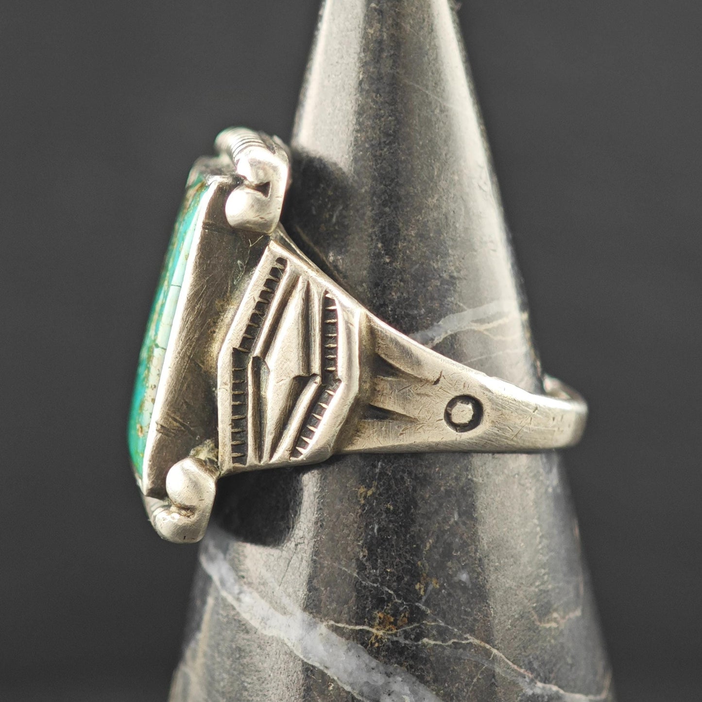 Historic, Native American Green Turquoise Ring Sterling Silver