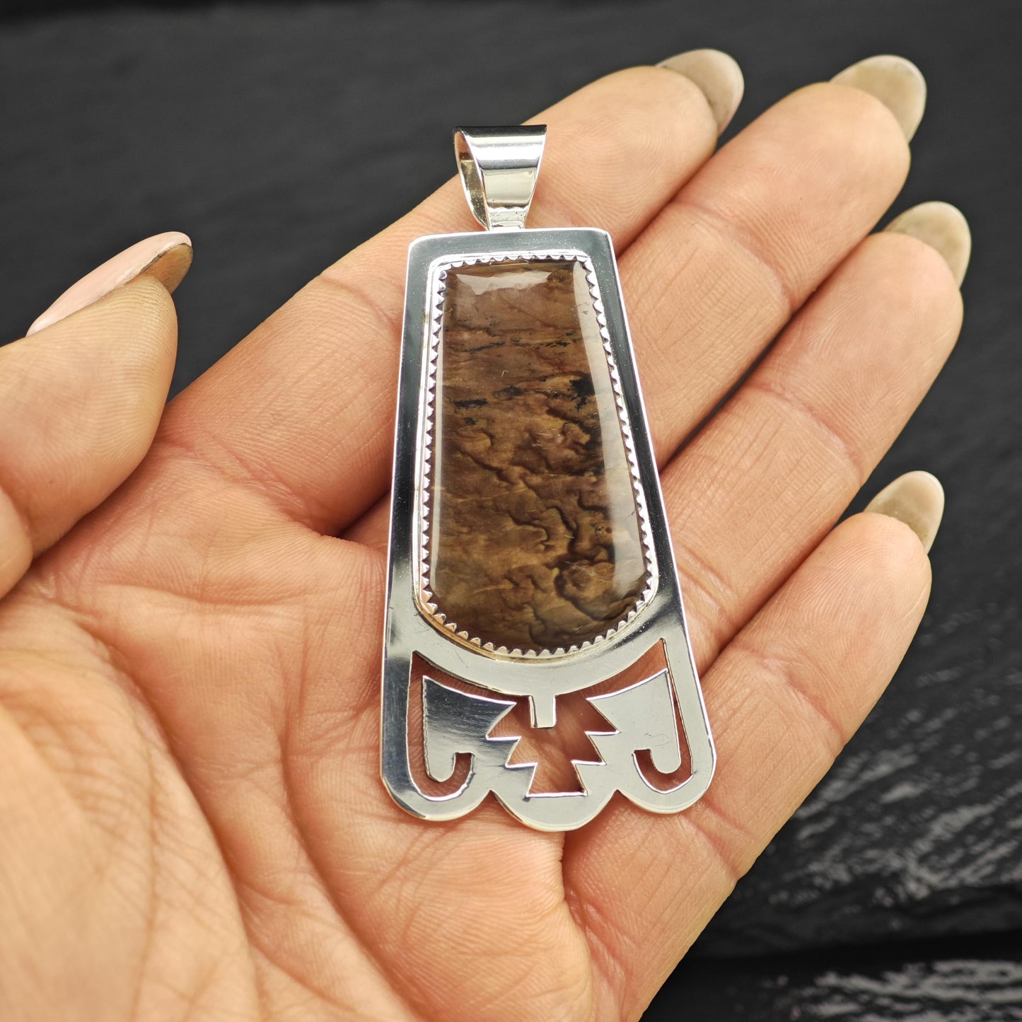 Brown Gem Pendant Sterling Silver by Joe Chavez P2822