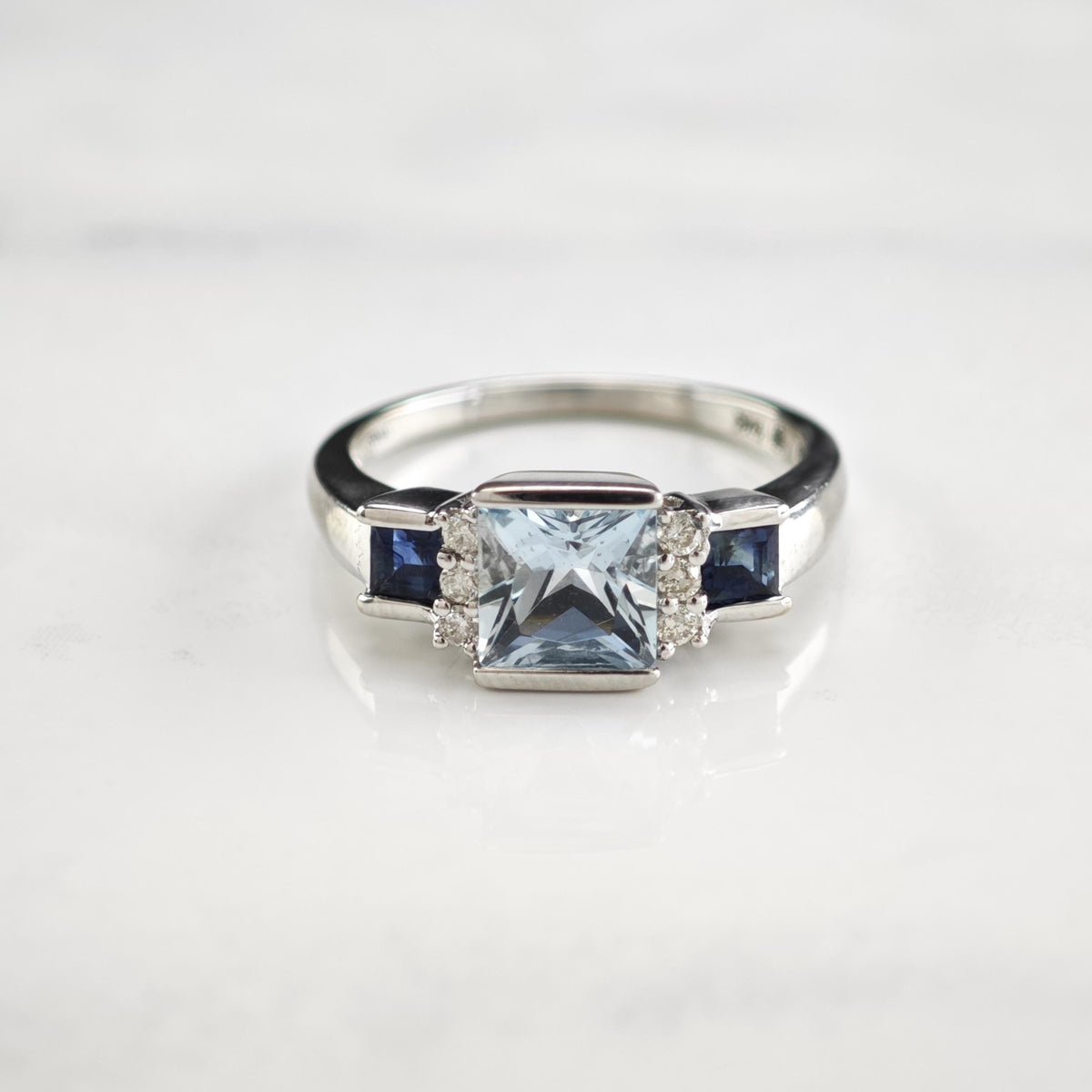 Aquamarine Topaz Diamond 14K White Gold Ring Sz 6 R6805