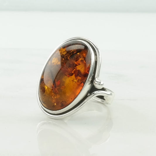 Poland Silver Ring Amber Sterling Orange Size 9 1/2