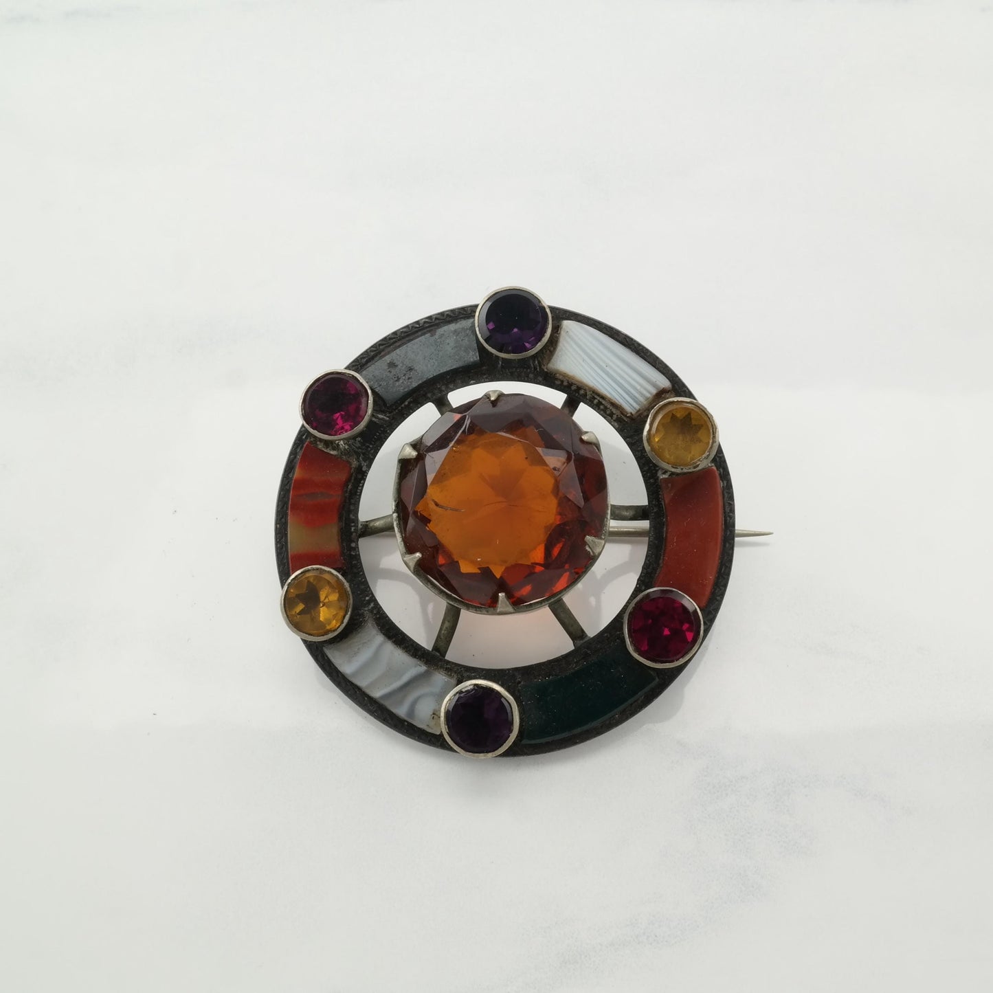 Vintage Scottish Agate Kilt Pin Brooch Sterling Silver