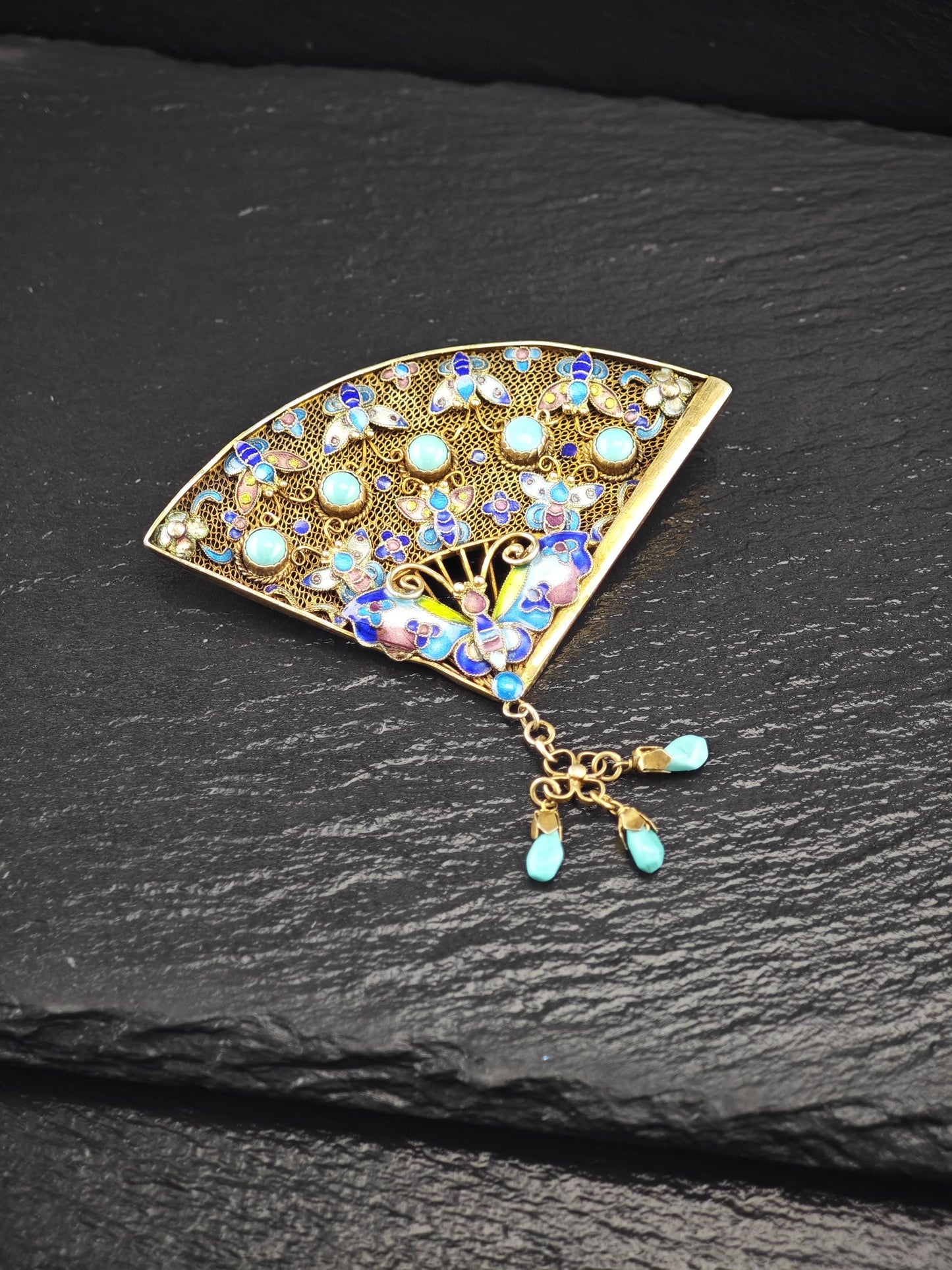 Chinese Enamel Gilt, Brooch Sterling Silver