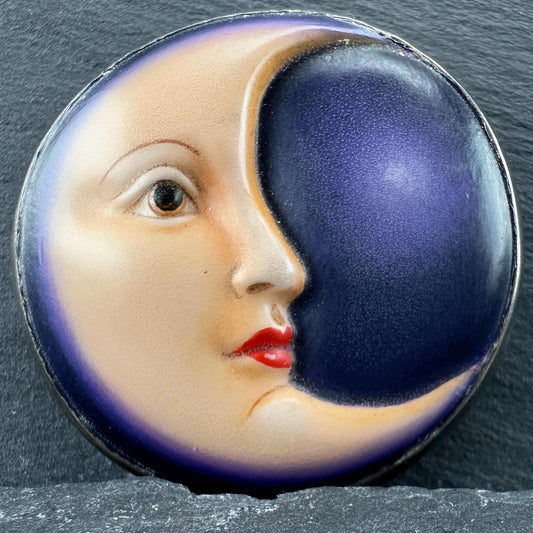 Sergio Bustamante Enamel, Moonface Brooch/Pendant Sterling Silver