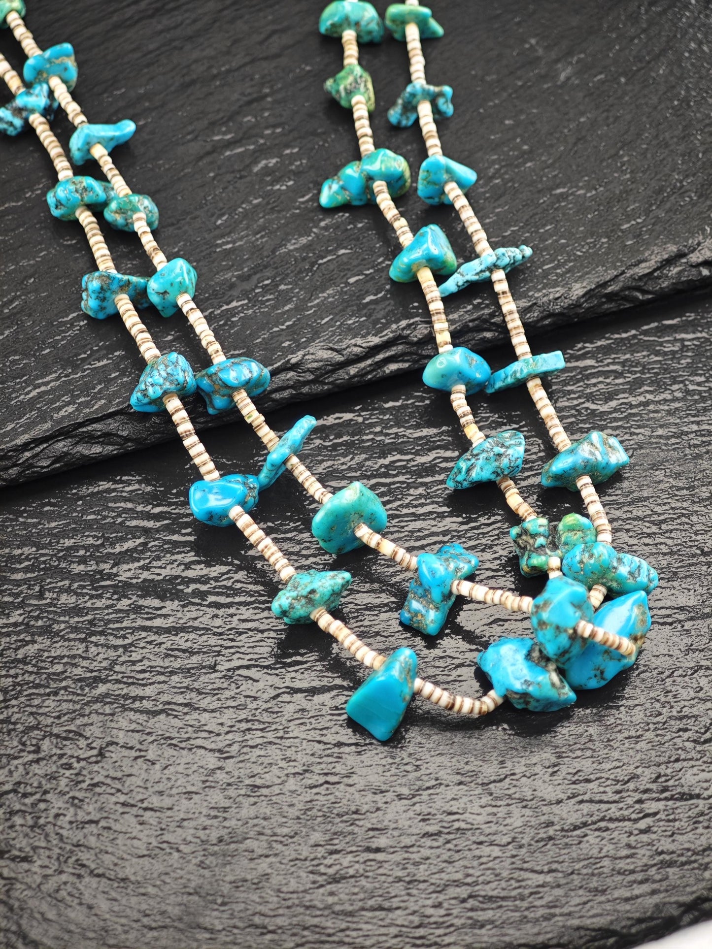 Sw Turquoise, Heishi Beads Necklace Sterling Silver N2510