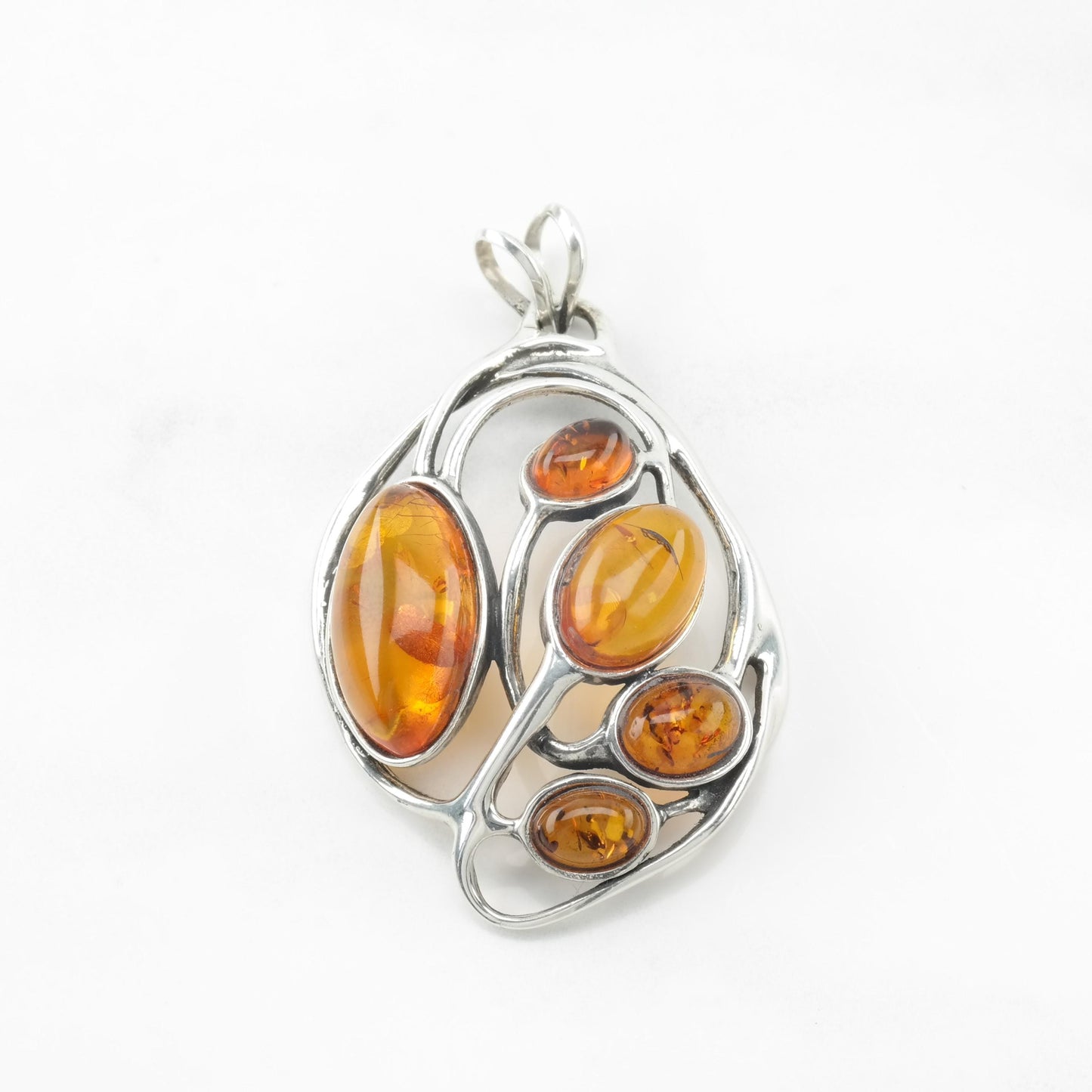 Art Nouveau Style Amber Sterling Silver Pendant