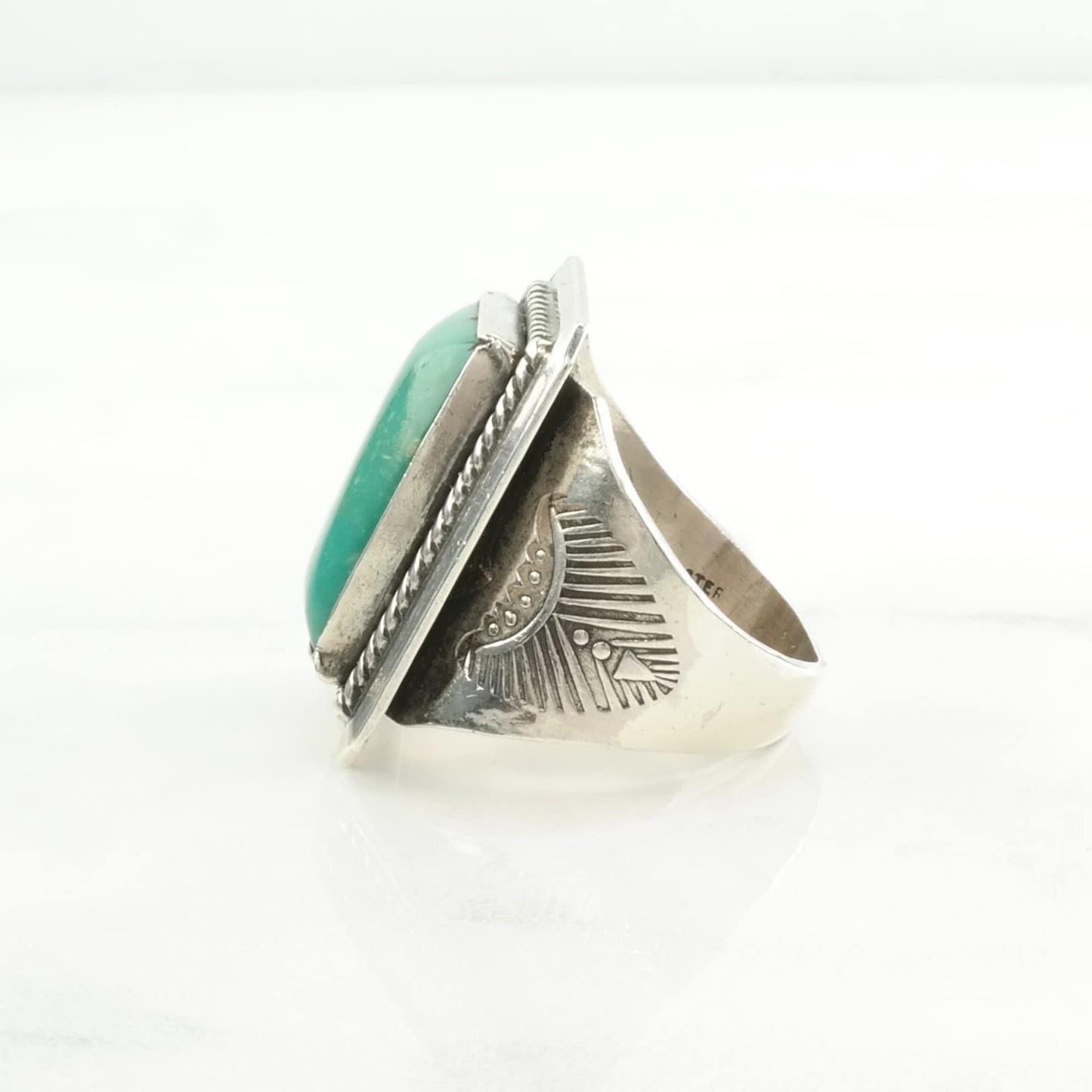 Native American Silver Ring Turquoise Stamped Sterling Blue Size 11