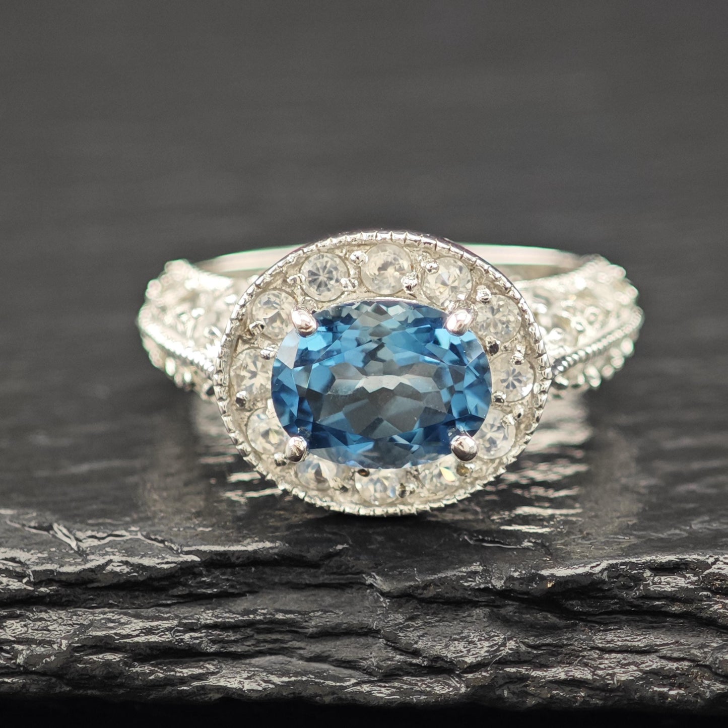 Lab London Blue Topaz Ring Sterling Silver Sz 7 1/2 R6124