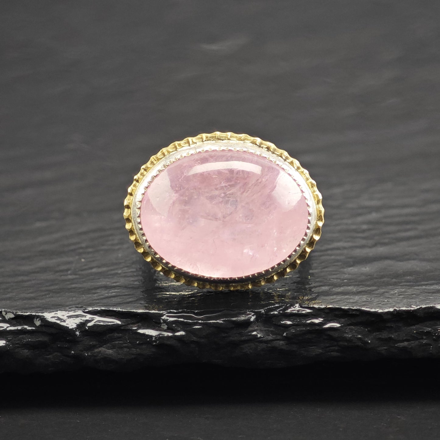 Oval Rose Quartz 18K Gold Accent Sterling Silver Ring Sz 6 1/4 R6705