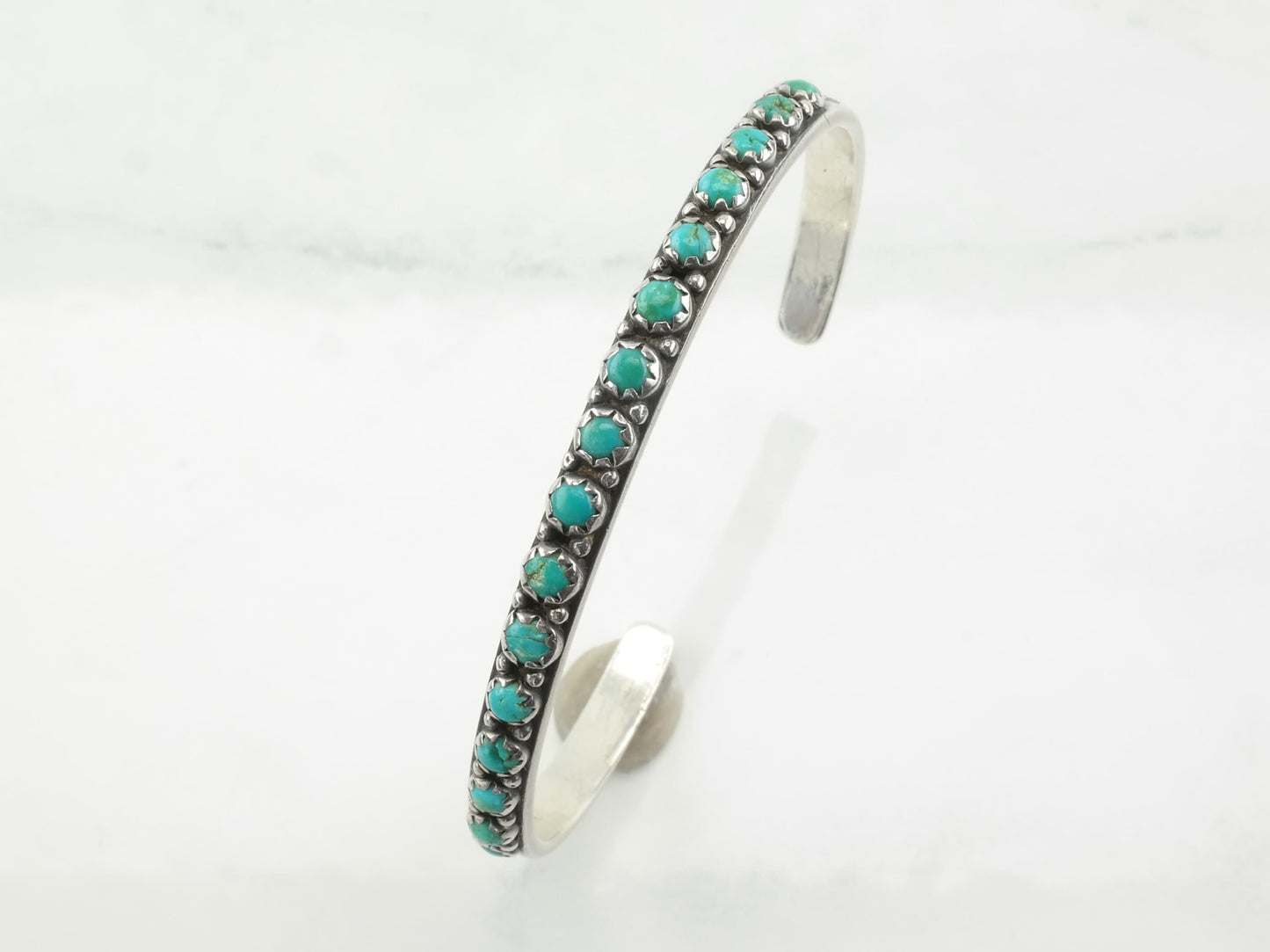 Zuni Sterling Silver Cuff Bracelet Turquoise Stackable Row