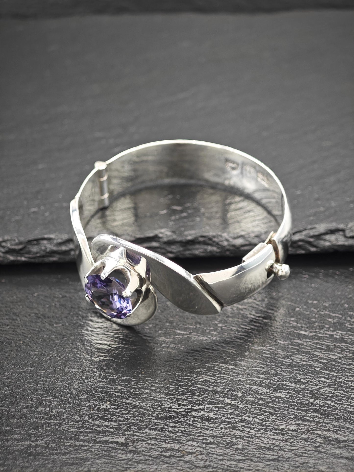 Synthetic Alexandrite Ballesteros Taxco Bangle Bracelet Sterling Silver