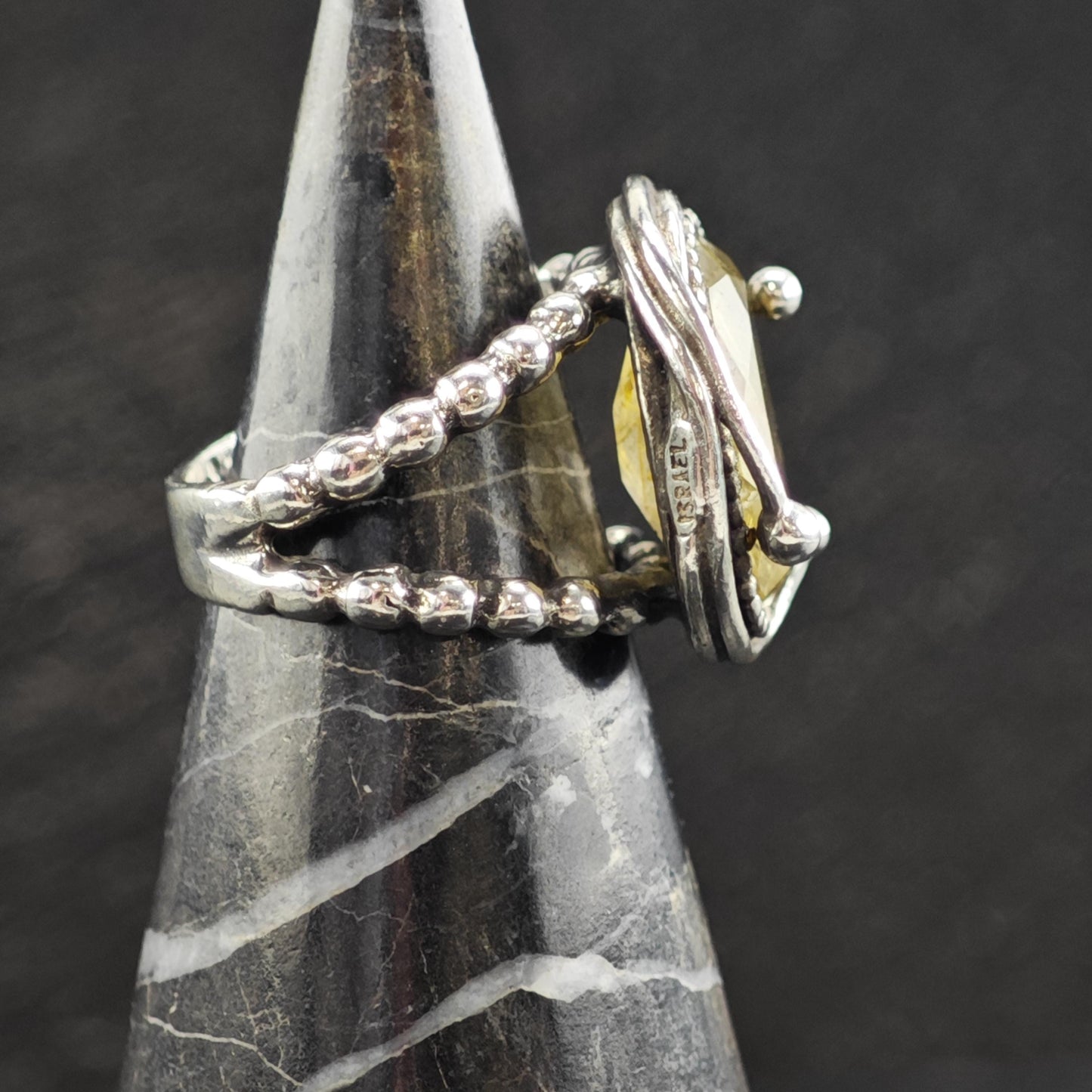 Israel Rutile Quartz Swirl Bezel Sterling Silver Ring Sz 6 R6596