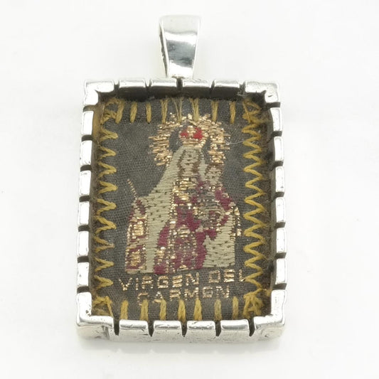 Vintage Embroidery Scapular Sterling Silver Pendant