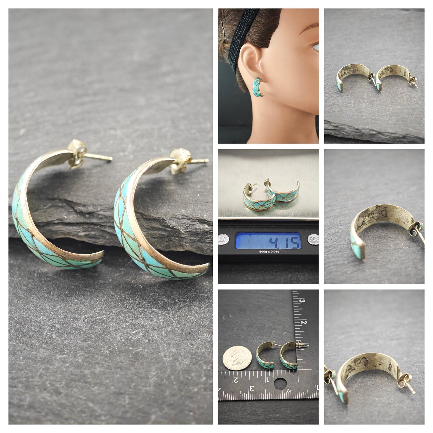 Choice of Zuni Inlay, Native American Sterling Silver Stud/Hoop Earrings