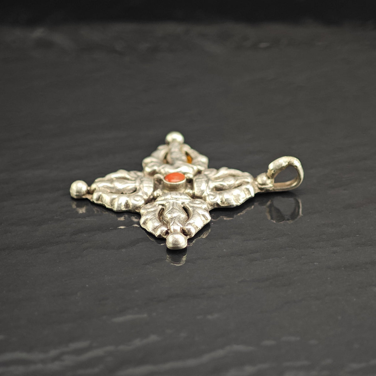Etruscan Coral Cross Sterling Silver Pendant P3144