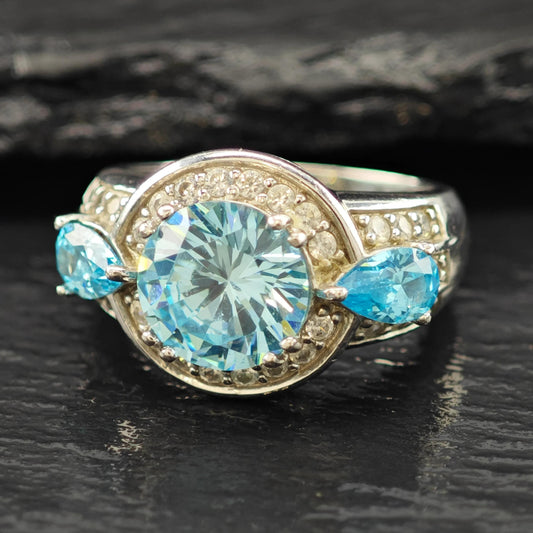 BBJ Blue CZ Sterling Silver Ring Bold Statement Stone Size 5 3/4 R6095
