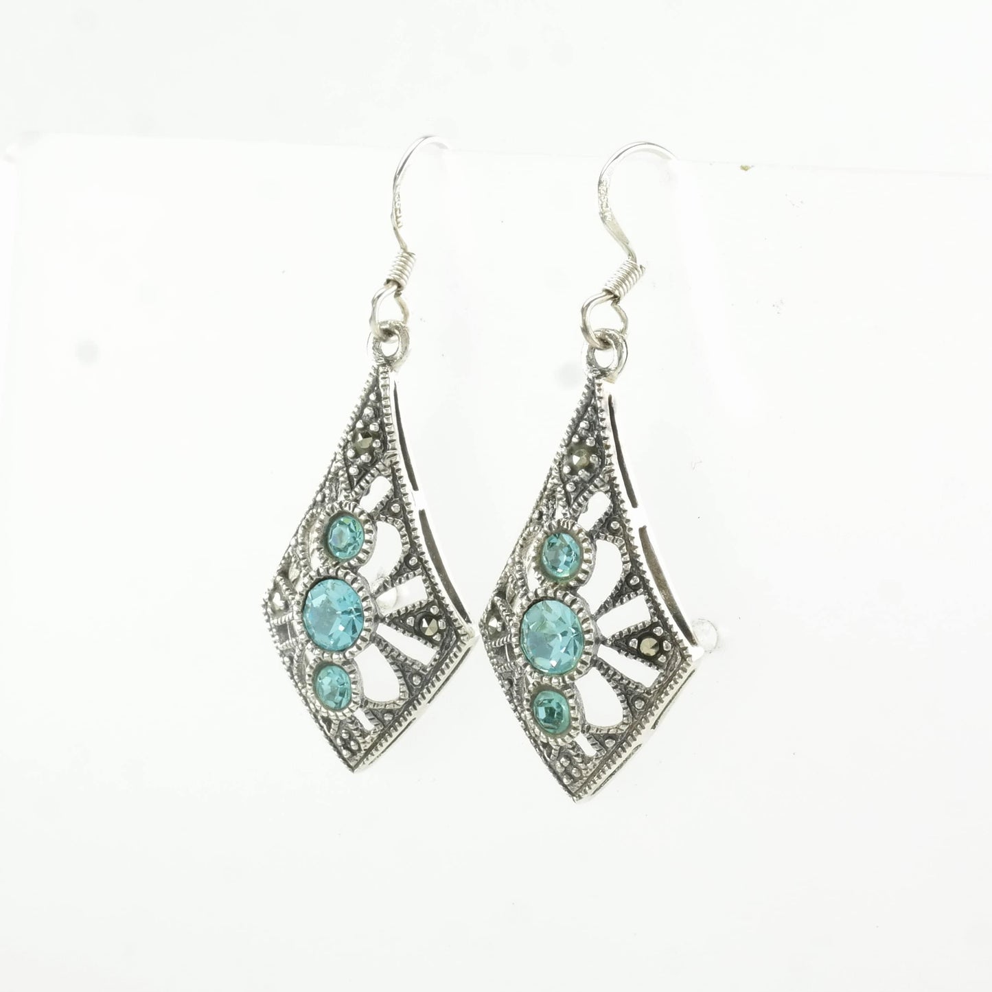 Sterling Silver Blue Blue gemstone Ornate Earrings Fish hook