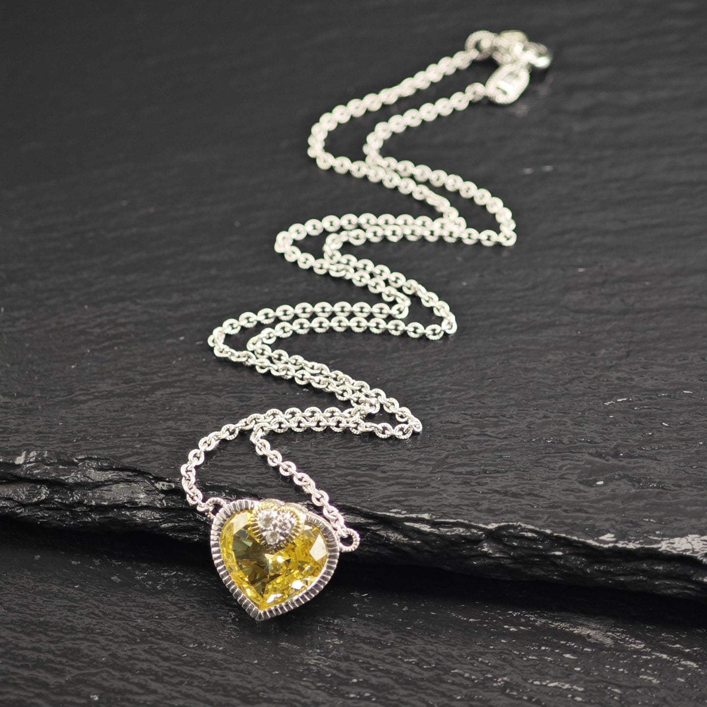 Vintage Judith Ripka Citrine, 18K Gold Accent Heart Necklace Sterling Silver N2733