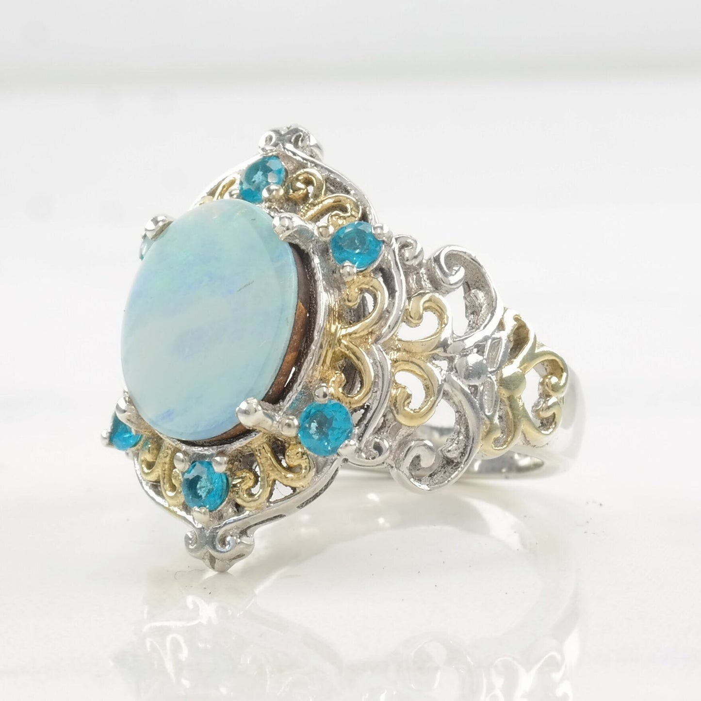 STS Ring Opal Doublet, Apetite 2 Tone Sterling Silver Size 8