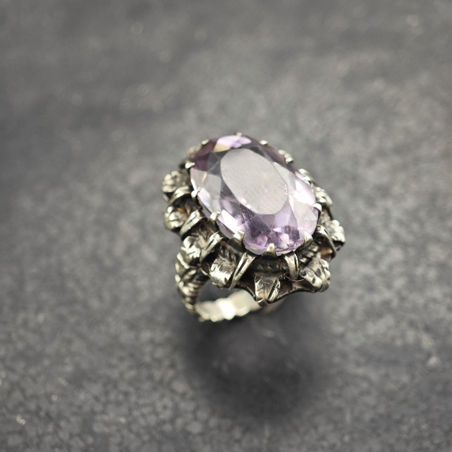 AS IS Mid Century Amethyst Sterling Silver Ring Sz 6 R6601