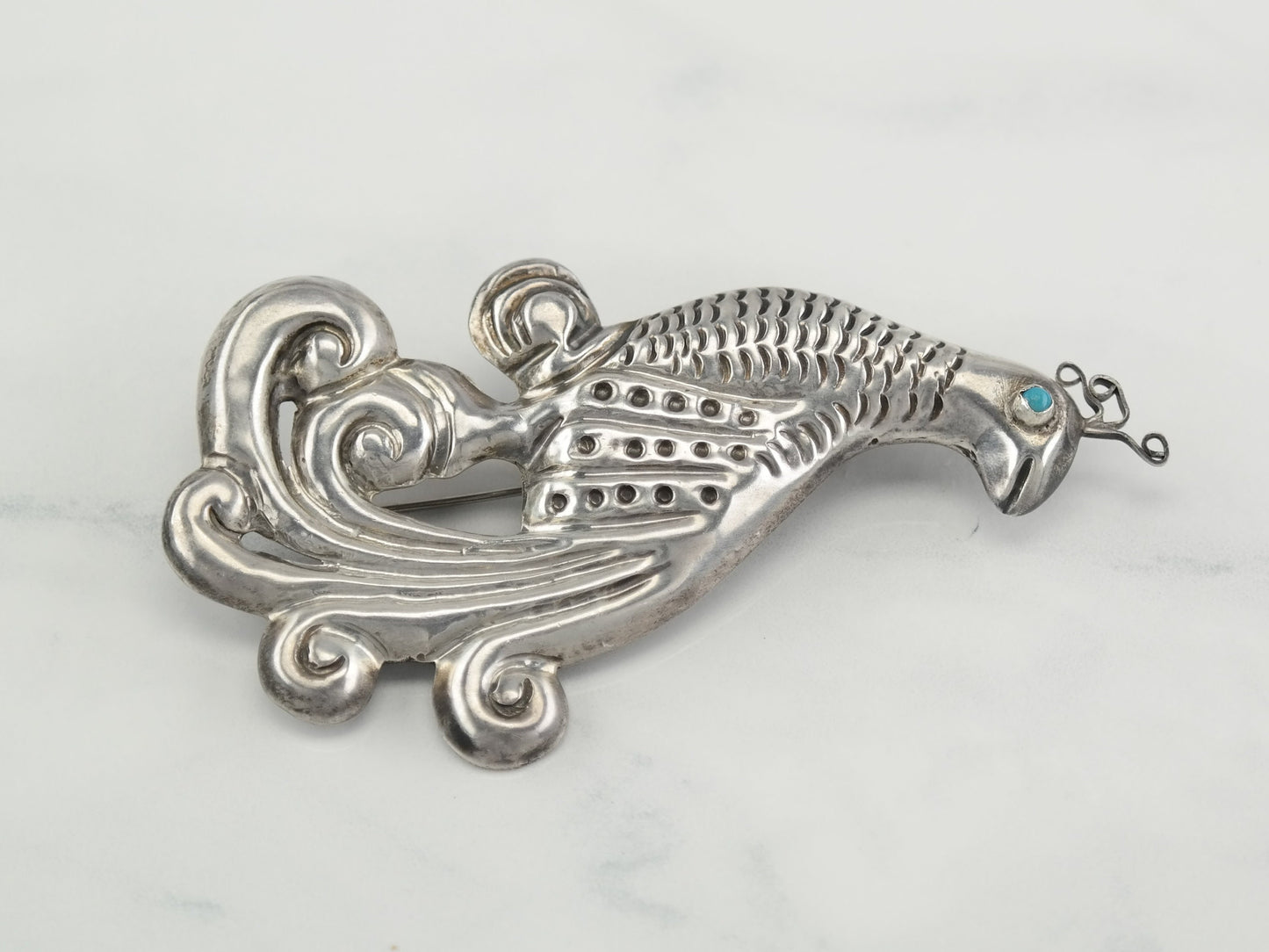 Vintage Sterling Silver Peacock Brooch