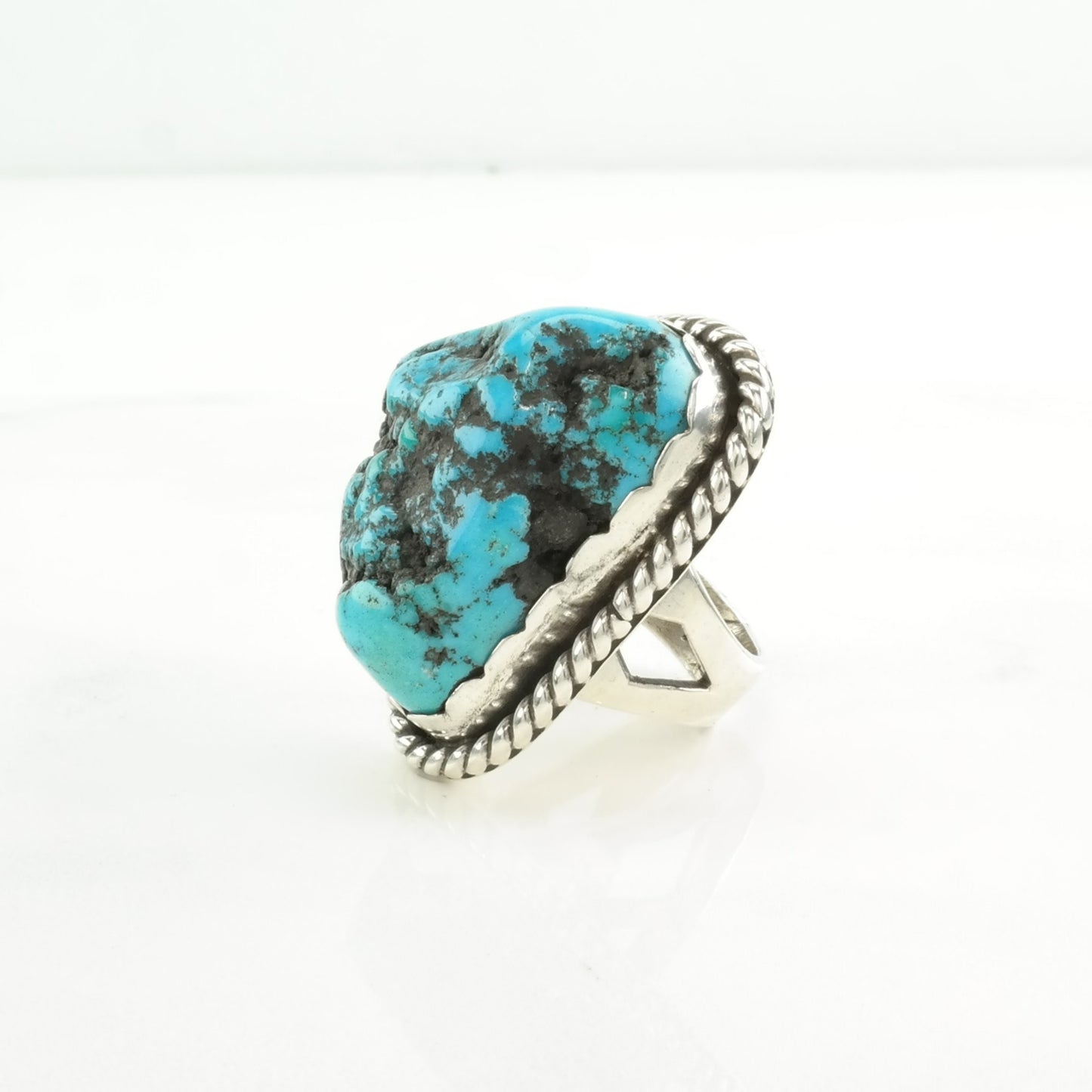 Southwest Silver Ring Turquoise Large, Kingman Sterling Blue Size 4 1/2